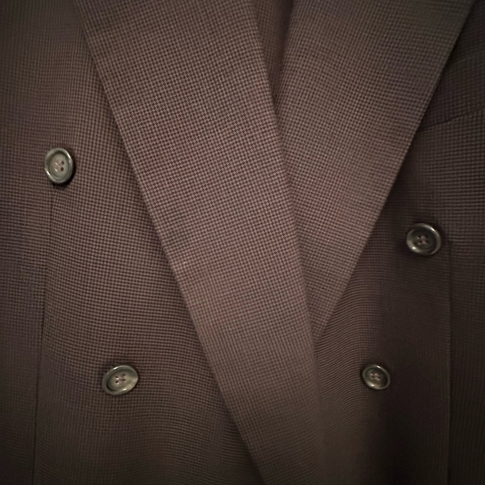 San Lorenzo Dark Brown Double-Breasted Suit. New. French cuff pants
